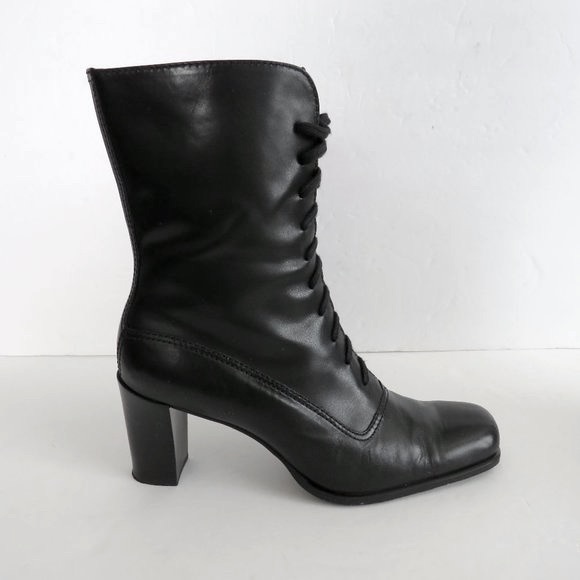 FRANCO SARTO Womens Black Padded Buckle Accent Rivet Round Toe Block Heel Zip-Up Leather Booties M